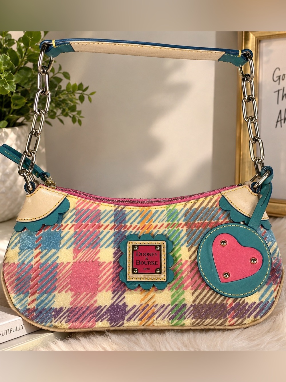 Vintage Y2K Dooney & Bourke Rainbow Tartan Plaid Shoulder Bag PURSE